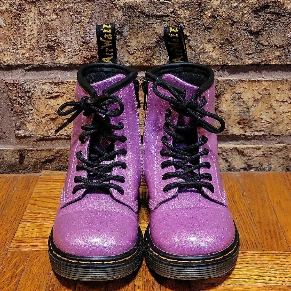 Dr. Martens Purple Lace Up Boots Youth US 10 Sparkle Combat